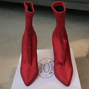 Steve Madden Bold Red Satin Heeled Boots